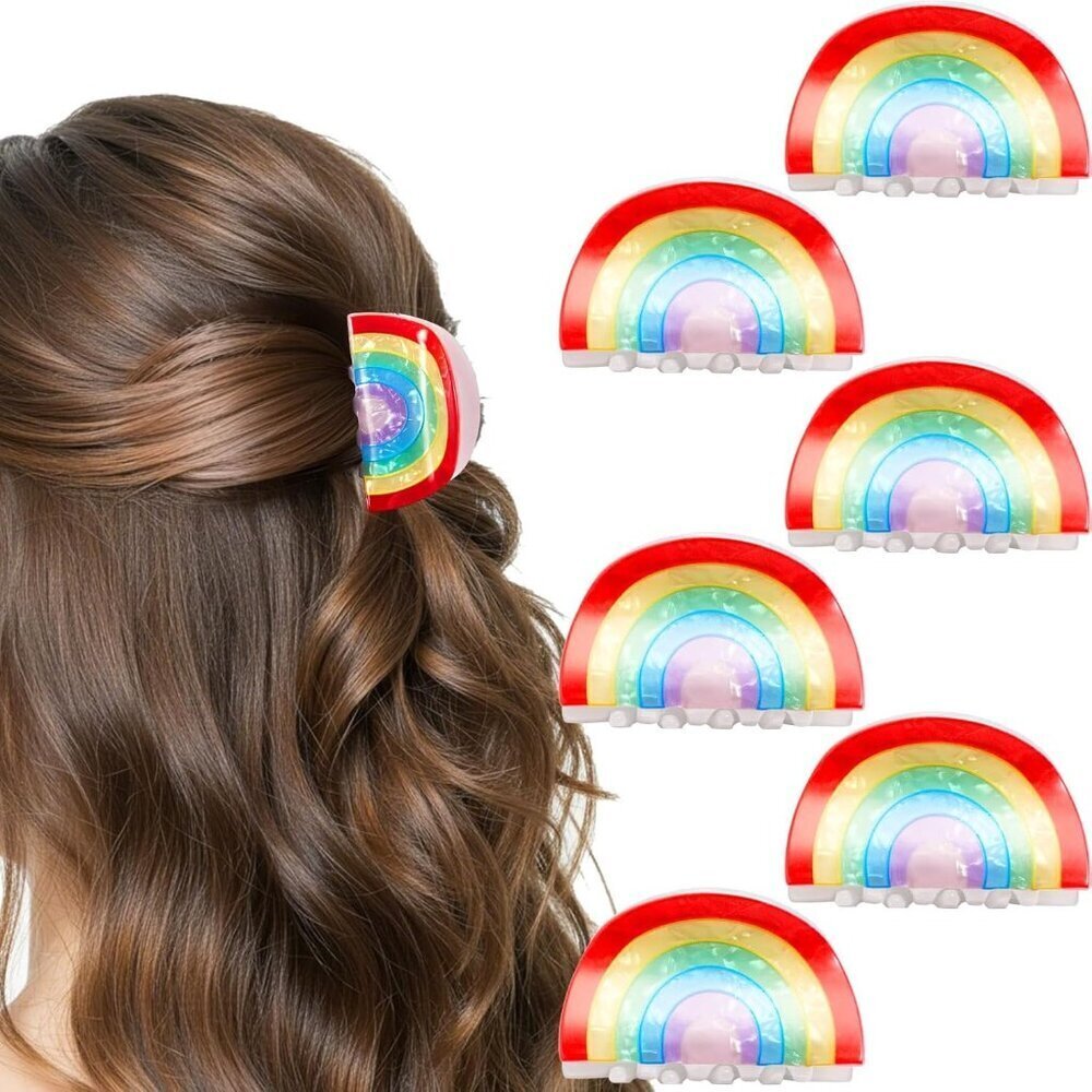 Rainbow Hair Claw Clips Acrylic 6 Pack Colorful Pride Accessories for Women